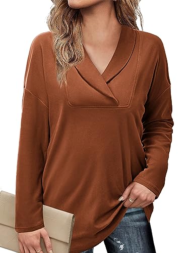 Image of Women's Long Sleeve Tops Fall Shawl Neck Tunic Tops for Leggings Casual Blouse Sweatshirt