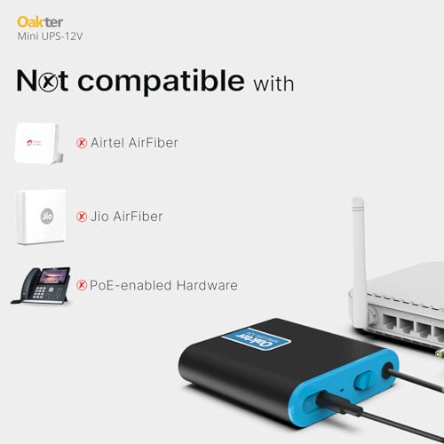 Image of Oakter Mini UPS for 12V WiFi Router Broadband Modem | Backup Upto 4 Hours | WiFi UPS Power Backup During Power Cuts | UPS Broadband Modem | Current Surge & Deep Discharge Protection