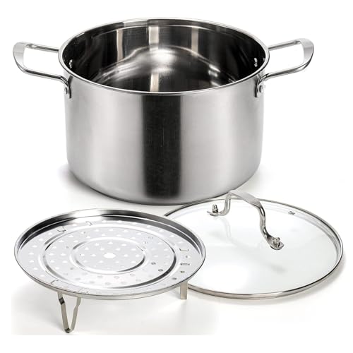 QUSYZD Olla vaporera de 5.5 Cuartos, Olla con Tapa de Vidrio, Olla vaporera de Acero Inoxidable 18/10, Olla con Tapa Apta para sopas, guisos, Salsas, ollas de inducción, ollas Multiuso,
