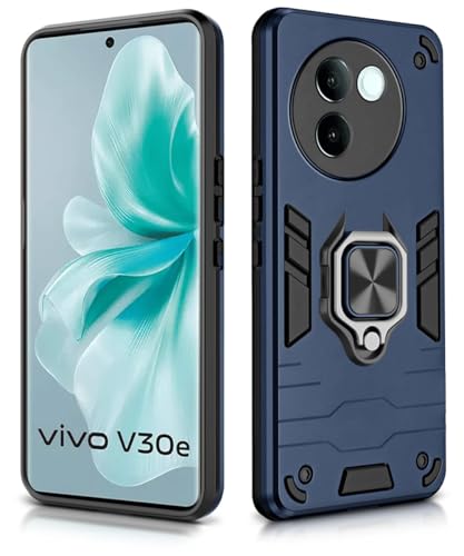 Image of WOW IMAGINE Shock Proof Back Case Mobile Cover for Vivo V30e 5G | Back Cover Case (Tough Armor | Hybrid PC + TPU | Ring Holder & in-Built Kickstand | Blue)