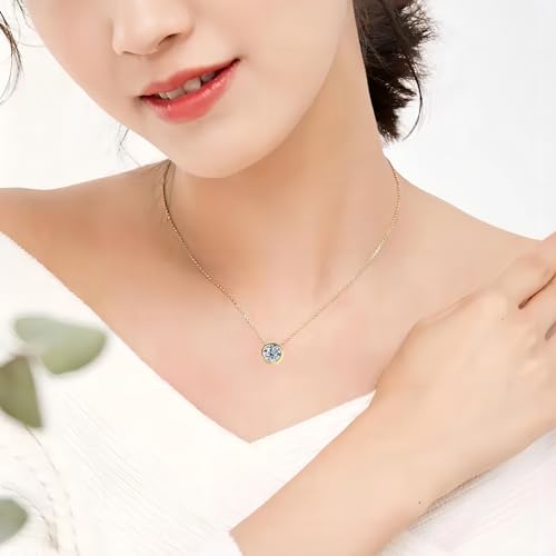 1CT Moissanite Solitaire Necklace D Color VVS1 925 Sterling Silver Elegant Bezel Pendant Dainty Halo Choker Necklaces for Women Wife Mom2