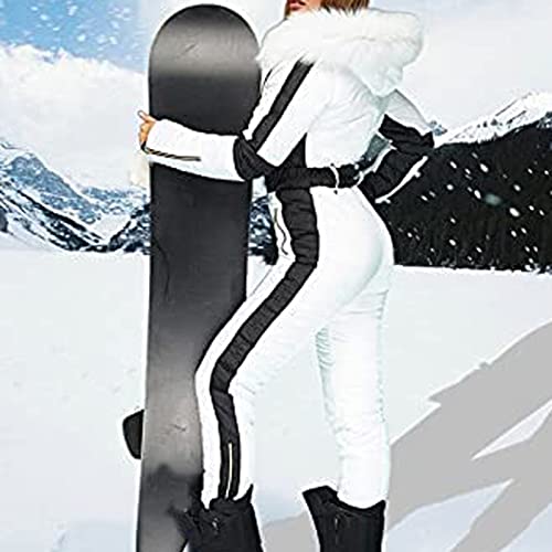 MODSGUE Mono de esquí de una pieza para mujer, cálido para invierno, conjuntos de esquí en la nieve, mono para exteriores, impermeable, resistente al viento, traje de nieve, mono largo con capucha y - imagen 8