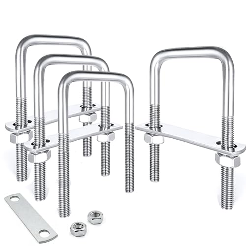Image of Square U-Bolt, Stainless Steel Square Bend U Bolts with Nuts and Frame Plate for Automobiles Trailer, Ski Boat, or Sailboat Trailer, 2 inch W x 4.3 L,M10*50 * 130