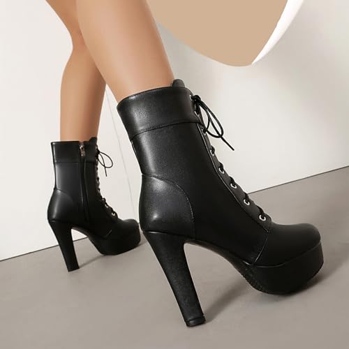 Image of MEOTINA Goth Platform Boots Combat Boots Chunky Heel Ankle Booties for Women Punk Buckle Gothic Boot with Zipper Lace Up Dress Shoes Black /White