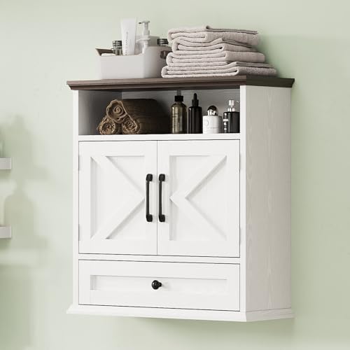 Bathroom Wall Cabinet, Wall Mounted Medicine Cabinet with Drawer, Barn