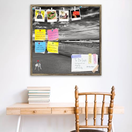 Image of ArtzFolio Sea, Air, & Land Monochrome Contrast | Bulletin Board Notice Pin Board | Vision Soft Board Combo with Thumb Push Pins & Sticky Notes | Antique Golden Frame | 28 x 28 inch (71 x 71 cms)