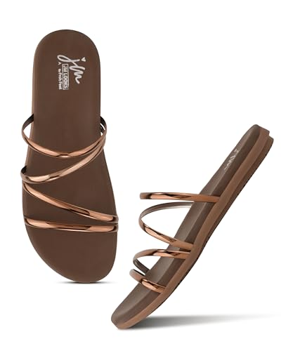 Image of JM LOOKS Women Minimalist Multi Strap Flat Sandals Daily Wear Comfort Open Toe Slip On Slides