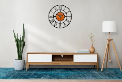 Image of Wall Clock Stylish Metal Analog Wall Clock for Living Room, Bedroom, Office, Kitchen, Home and Hall | Antique Fancy Big Size Modern Wall Watch (Black(ST-4WOODEN), 60 CM)