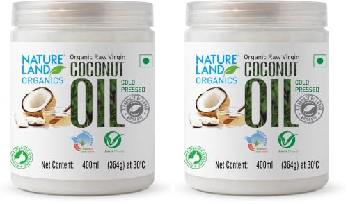Image of Natureland Organics Coconut Oil 400 Ml - Organic Raw Virgin Oil (Pack of 2)