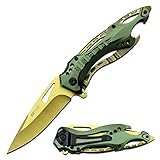 MTECH USA Folding Knife, 3.75-Inch Half-Serrated Blade, Titanium Coating, Glass Breaker, Pocket Clip (Green Yellow)