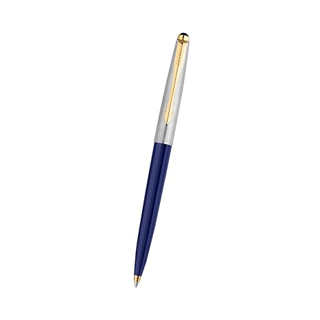 Parker Galaxy Stainless Steel Gold Trim Ball Pen - Blue Body - Image 2