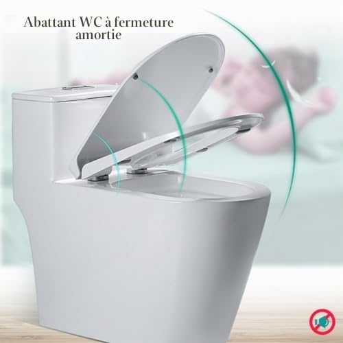 Abattant WC en forme de D avec fermeture douce et ouverture rapide, charnières ajustables à 360° pour une installation facile, convient aux toilettes en forme de D/U