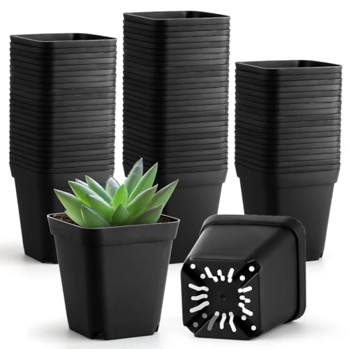 Small Plant Pots 3.5 Inch, 120 Pcs Nursery Pots with Drainage Holes, Durable Plastic Succulents Pots for Seedlings, Cuttings (Black)