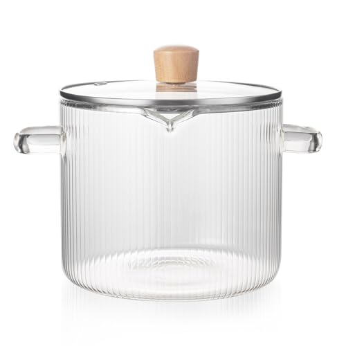 Simmer Pot with Lid, 2.3L(78oz) Heat Resistant Borosilicate, Glass Ribbed