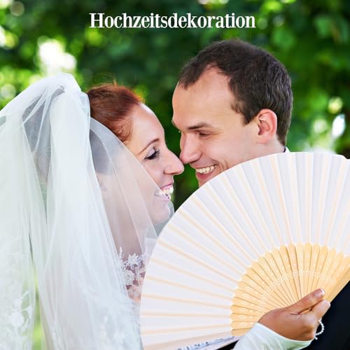 Faburo 4 Stück Fächer Set, Fächer Hochzeit Fächer Weiß, Handfächer Klein für Hochzeitsdeko Sommer Party
