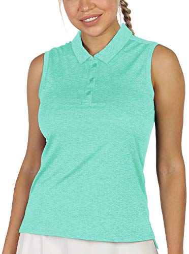 icyzone Women's Golf Sleeveless Polo Shirts Tennis Tank Tops Athletic T-Shirts (Medium, Ice Green)