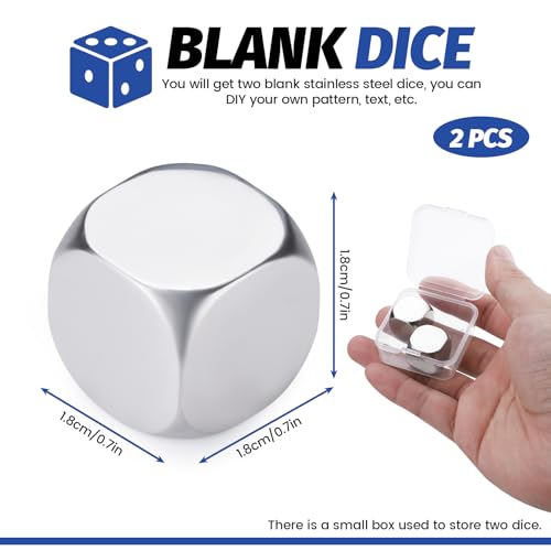 Realand Leere Würfel für Lasergravur, 18 mm, 6-seitig, gravierbar, Metall, Edelstahl, individuelle Entscheidungswürfel, Rohlinge für Spiele, Essen, Entscheidung, Date, Nacht, Paare, Geschenke, Party