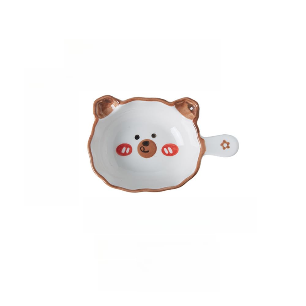 Cute Sauce Dish Handle Ceramic Household Small Seasoning Hot Pot Dipping Side Soy Vinegar (Brown Bear)