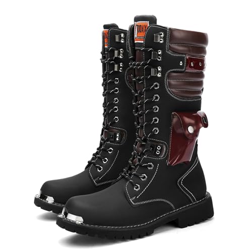 Image of CHUUMEE Men's Wear Resistant Cycling Motorcycle Boots Side Zipper Waterproof Biker Riding Punk Rock Metal Toe Cowboy Western Tactical Army Boot