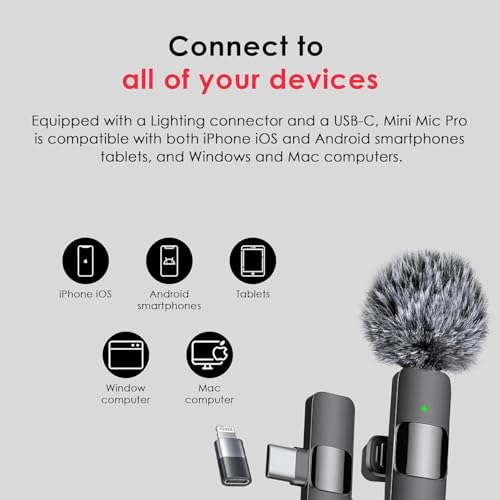 Image of OUTLAND K8 Mic Wireless with Furry, Microphone 2-in-1 Lavalier Mike with Receiver for iPhone /Android Type-C Plug & Play Clip-On Mini Microphone for Recording, YouTube Vlogging, Zoom Meating, Reels