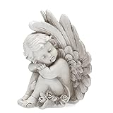 Sitzende Engel Figur träumend als Grabengel. Tröstender Schutzengel für alle Engel Dekorationen. Farbe: grau. Material: Kunstharzgemisch. Größe: Breite 15cm, Tiefe 15cm, Höhe 20cm. Lieferung: 1 Stück