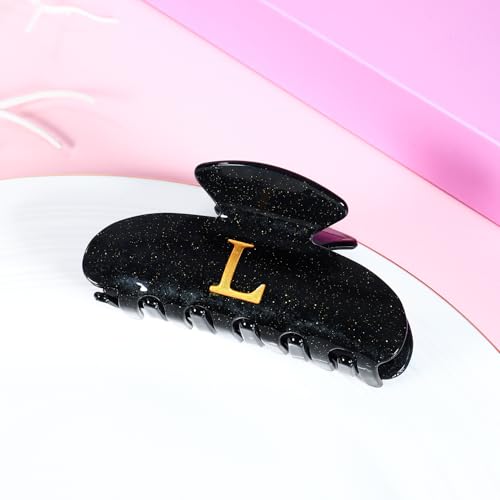 Image of LILIE&WHITE Acrylic Letter Hair Clips For Women Stylish L Monogram Hair Claw Alphabet Hair Clip Fashion Glitter Claw Clips Elegant And Durable Hair Accessory Large Hair Clips Black L