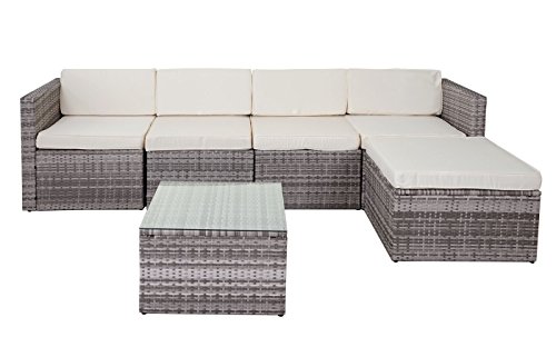 Mendler Poly-Rattan-Garnitur HWC-D24, Garten-/Lounge-Set Sofa - grau, Polster Creme – Bild 7