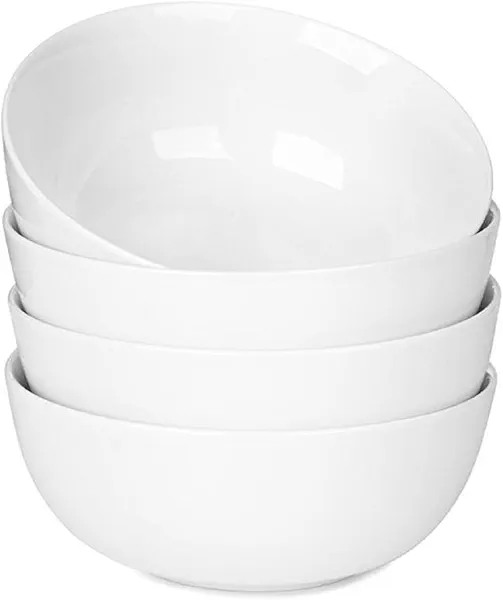WishDeco Cereal Bowls Set of 4, White Soup Bowls 20 oz, Ceramic Breakfast Bowl 6 Inch, Kitchen Bowl for Salad, Pasta, Ramen, Oatmeal, Noodle, Rice, Microwave and Dishwasher Safe