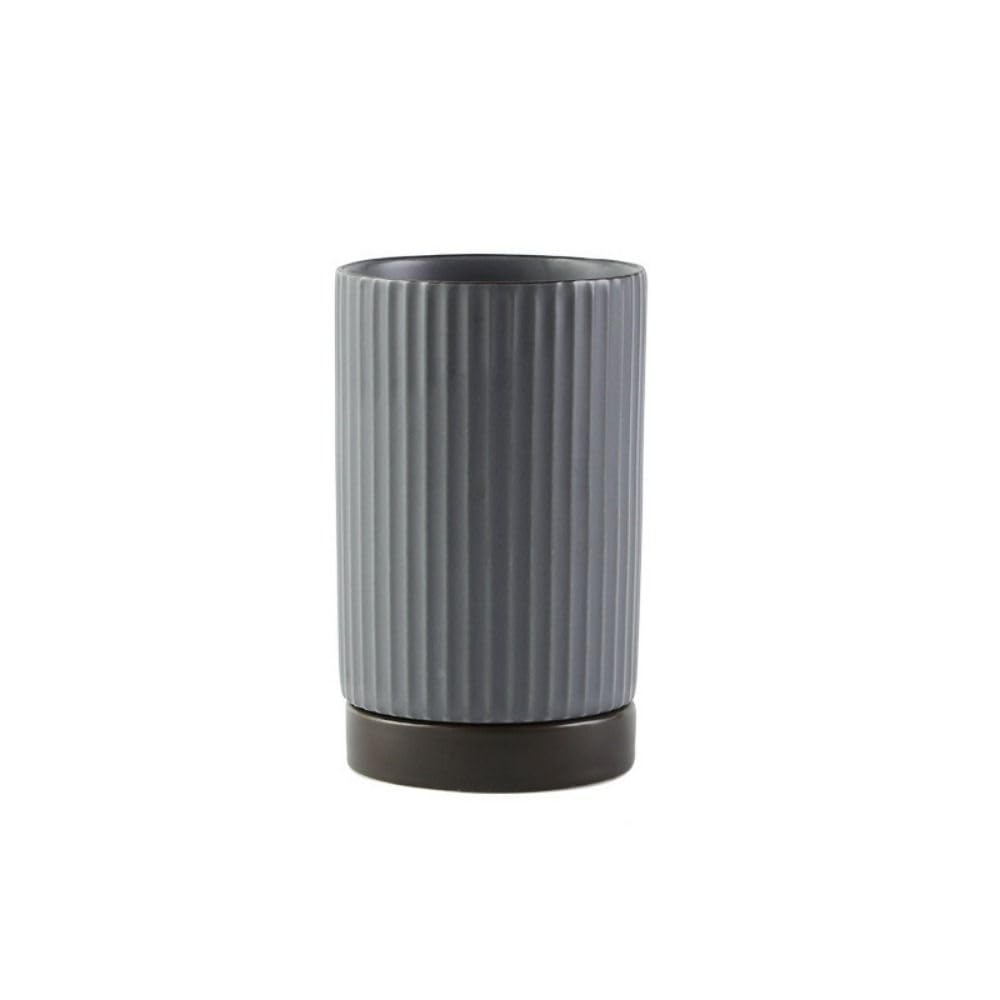 Ceramic Utensil Holder,Striped Series Cooking Utensil Crock,Kitchen Interior Organizer,Porcelain Utensil Jar,Multipurpose Storage Holder(Gray)