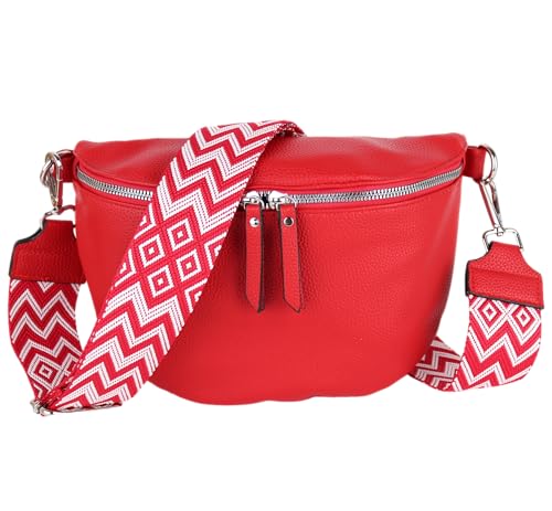 MIRROSI Bauchtasche Damen Veganleder 26x18x9cm Umhängetasche Brusttasche Crossbody bag Kunstleder leder verstellbare Schulterriemen Bohemian Style (Rot)