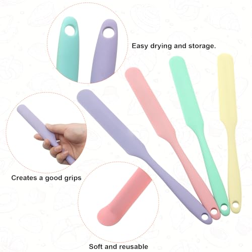 4 Pcs Silicone Jar Spatulas, Non-Stick Heat Resistant Cake Cream Spatulas Set, 9.8 inch Cake Cream Butter Spatulas(4 colors) - Image 6