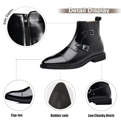 SYNTHESIS Men's Cap Toe Brogues Chelsea Boots with Side Zipper,High or Mid Top Slip On Black Ankle Boot for Men4