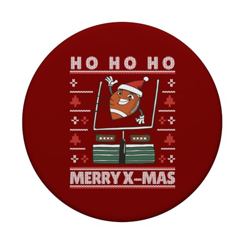 Merry Xmas Footbal Funny Weird Ugly Christmas Sweater Style PopSockets Swappable PopGrip, Black - Image 3