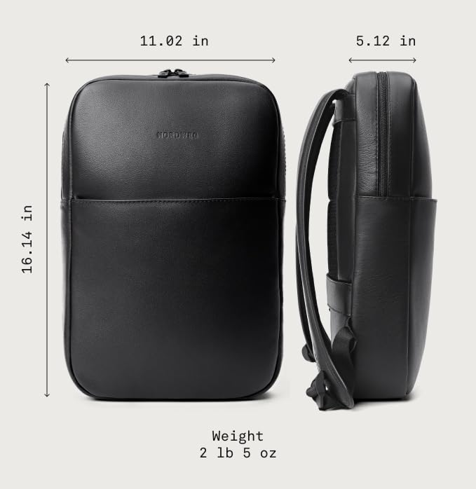 Nordweg Slim Workplace Leather Laptop Backpack, 15 L, 5 in Deep, Black - Image 5