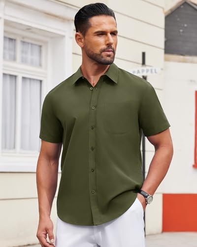 Image of Alimens & Gentle Men's Short Sleeve Dress Shirts Wrinkle Free Untucked Casual Button Down Shirt