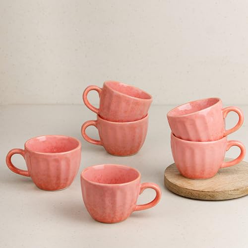 Image of The Earth Store Peach Frosted Tea Cup Set of 6, 150 ML Each, Microwave and Dishwasher Safe Coffee Cups | Cup Set for Tea | Tea /chai Cups for Gifting, Home & Office Use, Every Occasion
