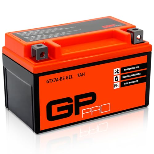 GP-PRO GTX7A-BS - Batería de arranque para scooter y motos, 12V, 7Ah, parecido a YTX7A-BS / 50615, sin necesidad de mantenimiento