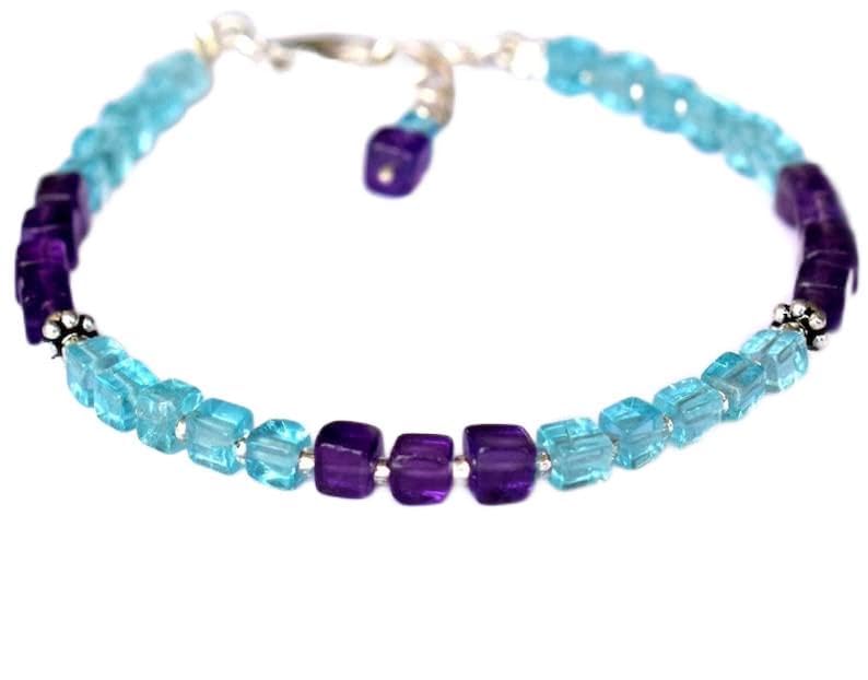 Bracelet améthyste et apatite en argent 925 cordon empilable mixte