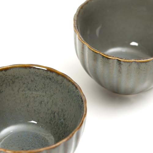 Image of Beyond Homes Ceramic Serving Bowl Set of 2, 300 ml | Glossy Finish Microwave Safe Stoneware Kharbuja, Melon Bowls for Kitchen, Dinnerware Katori for Dal, Desserts & Snacks | Green Brown