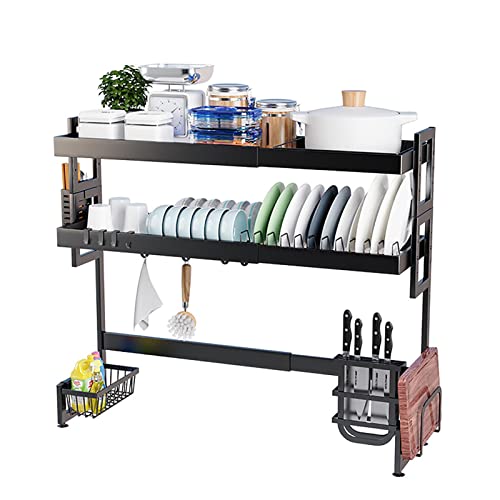 SBCGFY Escurreplatos sobre el Fregadero, escurreplatos de Acero Inoxidable de 2 Niveles con Longitud Ajustable, escurreplatos Multifuncional expandible y ahorrador de Espacio, Color Negro.