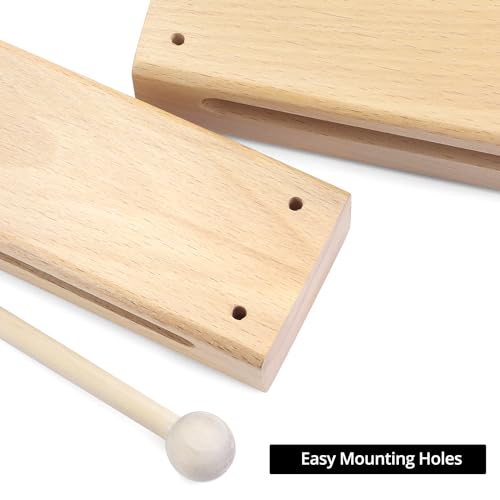 image for QWORK Wood Percussion Instrument Set - 2 Pack Wooden Sound Blocks with