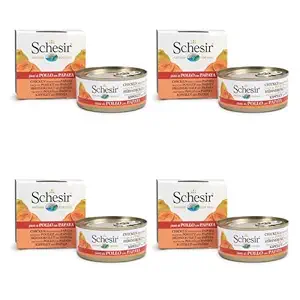Schesir 62% Chicken with Papaya in Jelly Canned Wet Dog Food- 150g Each - Pack of 4