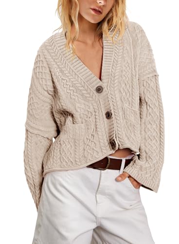 Yanekop Womens Chunky Cardigan Sweaters Open Front Cable Knit Cardigans Long Sleeve Button Fall Winter Outerwear Coats3