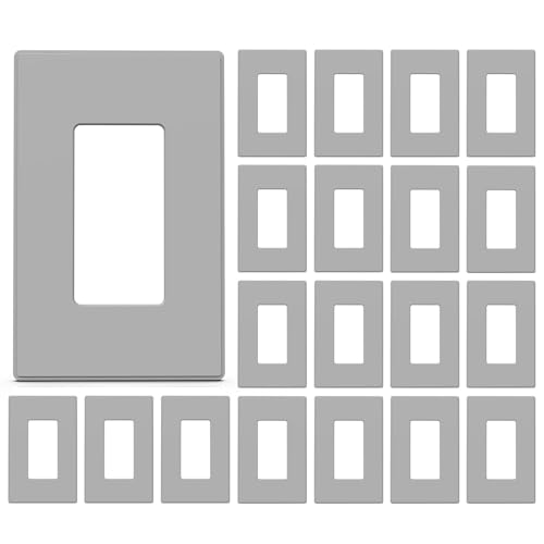 Image of ELEGRP 1-Gang Screwless Decorative Wall Plates, Mid-Size Unbreakable Thermoplastic Faceplate Cover for Decorator Receptacle Outlet Switch, UL Listed (20 Pack, Gray)