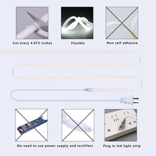 Image of BENLUN AC 110V COB LED Strip Lights 98.4ft, 6000K Cool White LED Rope Light Outdoor Waterproof, 10W /M CRI 90+ Flexible Cuttable, for Bedroom, Living Room, Garden, Commercial, House