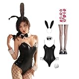 [COSSA] バニーガール コスプレ 豪華8点セット S-3XL選べる セクシー 伸縮性 バニー コスプレ 大きいサイズ うさぎコスチューム (安全ピン不使用 クロッチ開閉可能 裏地あり) ハロウィン 仮装 (ブラック, M)