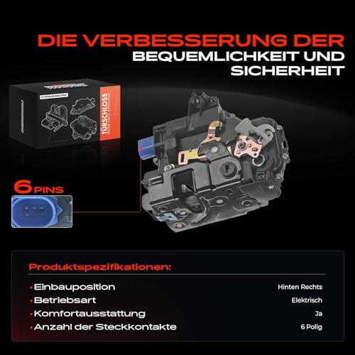 Frankberg Türschloss Stellmotor Hinten Rechts 6-Polig Kompatibel mit Polo 9N Schrägheck 2001-2009 Ibiza III 6L1 Schrägheck 2002-2009 Replace# 3B4839016AN