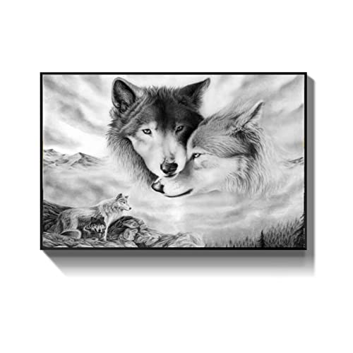 HGLLL Pinturas Modernas de Lobos en Lienzo Cuadros Colgantes Decoración de la Pared de la Sala de Estar en el hogar Póster e Impresiones Marco Cover