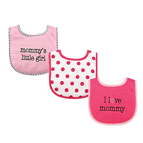 Image of Luvable Friends Unisex Baby Cotton Drooler Bibs with Fiber Filling, Girl Mommy 3-Pack, One Size