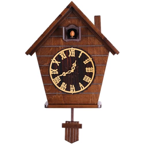 Cuckoo Clocks Solid Wood Hand Carved Cuckoo Clock, Simple Wall Clock for Boy/Girl Bedroom, Intelligent Time Silent Clock, Arabic Dial/Roman Dial (Color : Brown, Size : Roman Dial)